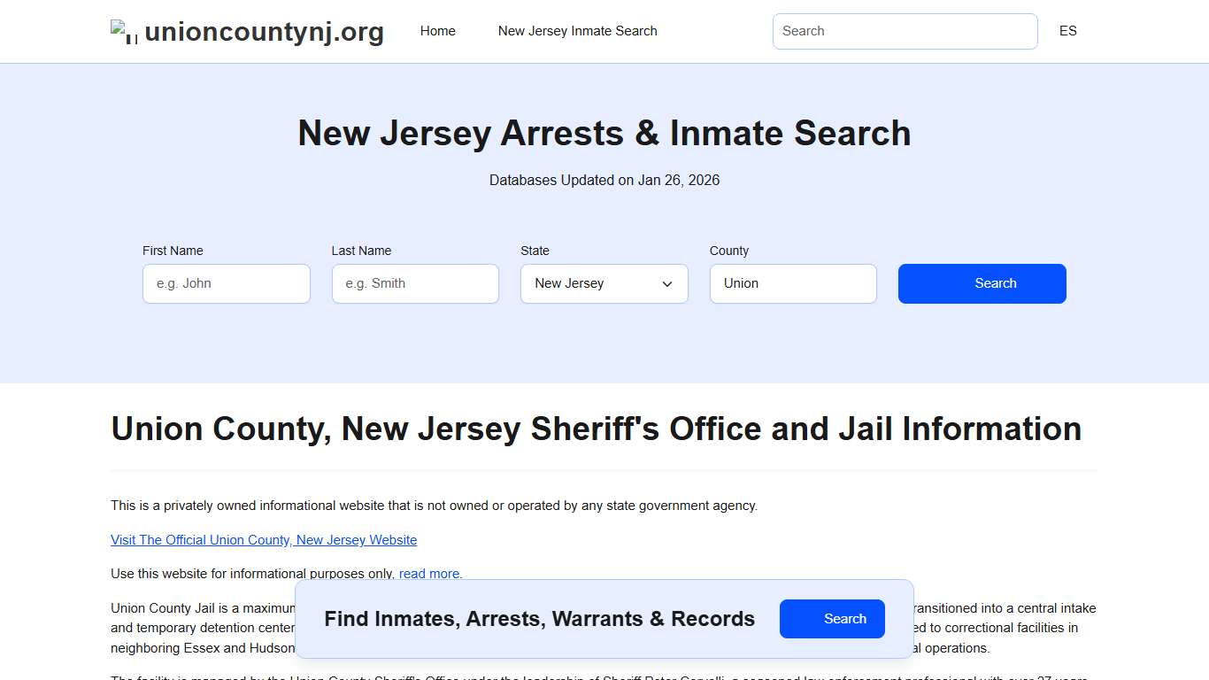 Union County, NJ, Sheriff & Jail Info, Inmate Search